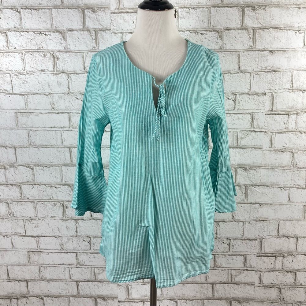 Umgee Striped Bell Sleeve Blouse Size Small